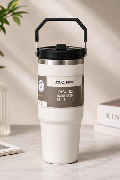 Gobelet Thermique Élégant avec Anse Pailletée – Acier Inoxydable Double Paroi avec Couvercle Étanche