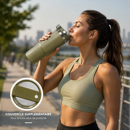 Gobelet Thermique Élégant avec Anse Pailletée – Acier Inoxydable Double Paroi avec Couvercle Étanche