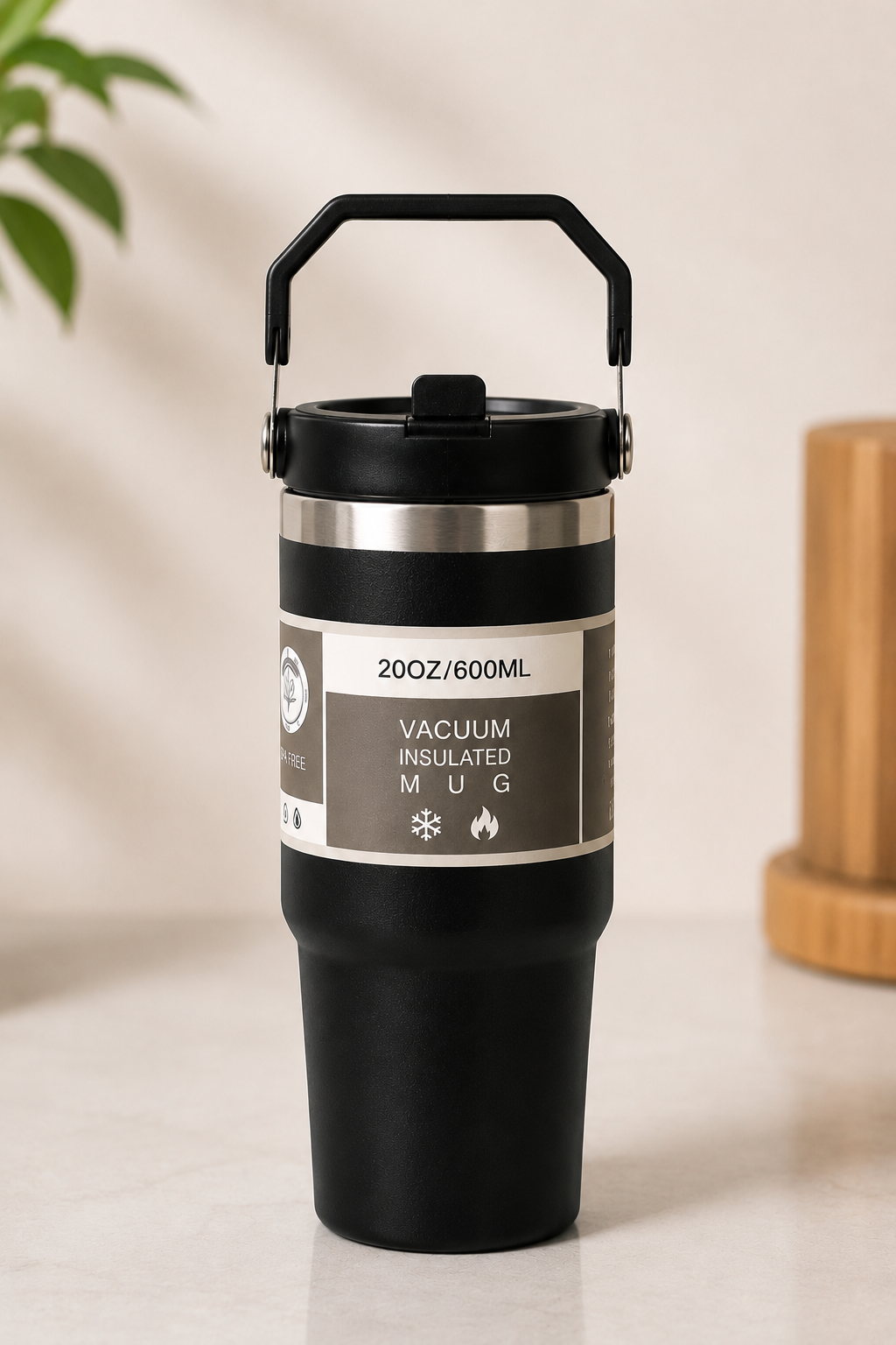 Gobelet Thermique Élégant avec Anse Pailletée – Acier Inoxydable Double Paroi avec Couvercle Étanche